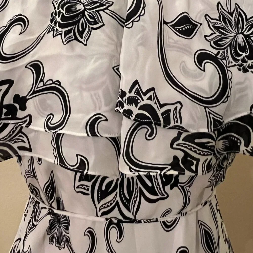 WHBM Floral Silk Top with Ruffle Neckline - Picture 5 of 6